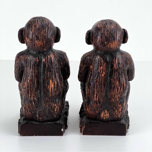 Monkey Bookends Heavy Resin Brushed Bronze Look 7" - Picture 5 of 10